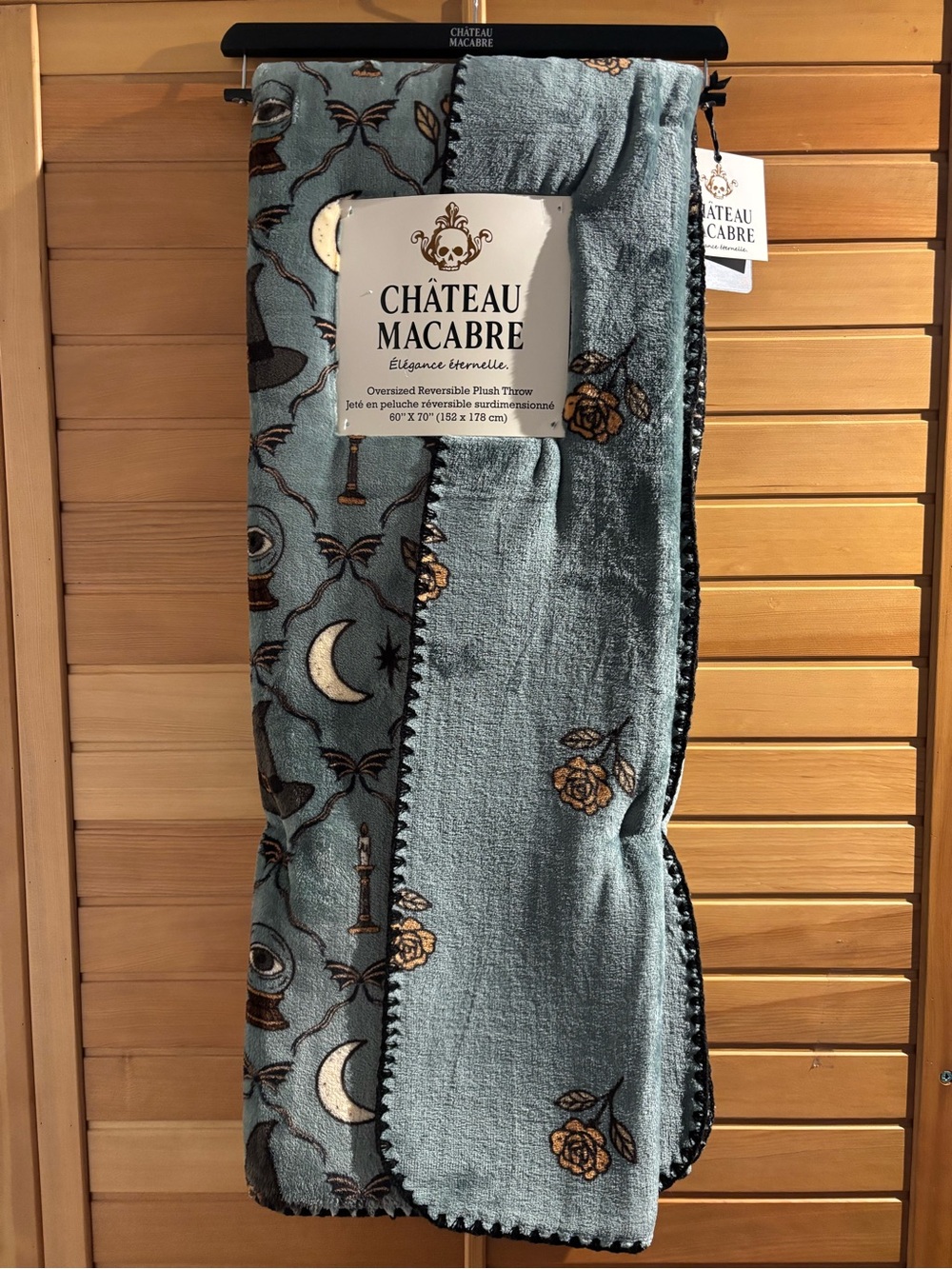 NWT by Chateau Macabre Blue Reversible Floral & Moon Throw Blanket